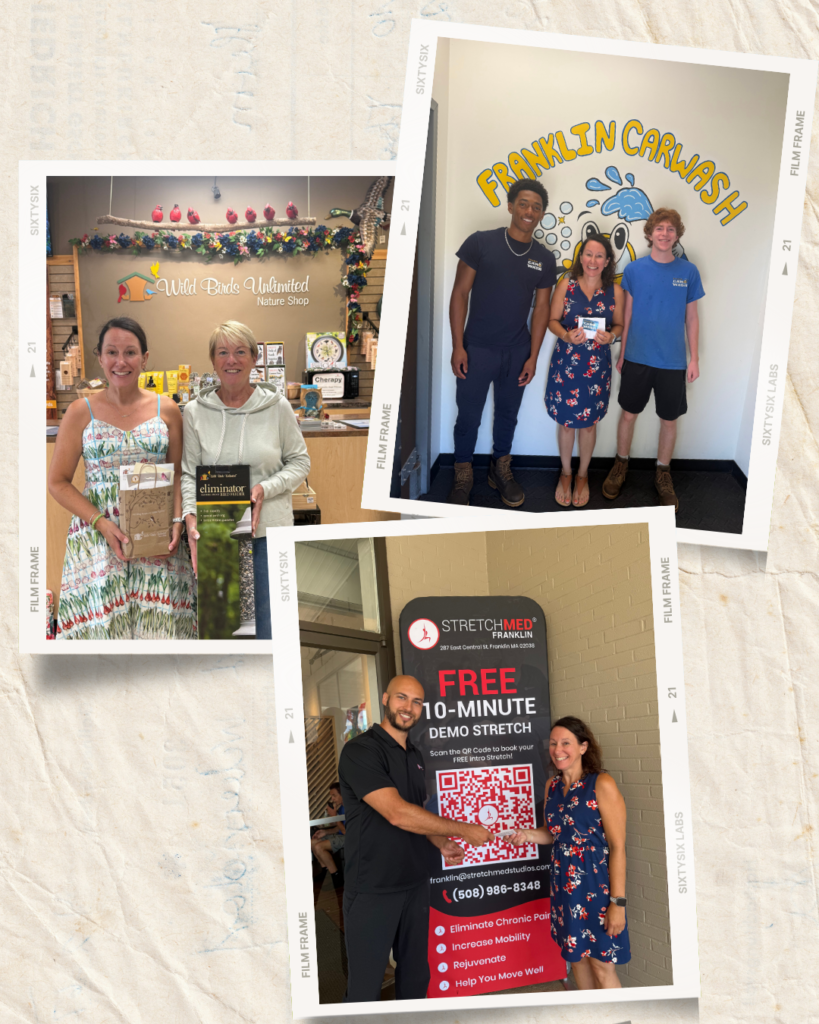 Running Sarah with Community Sponsors- three photos in frame